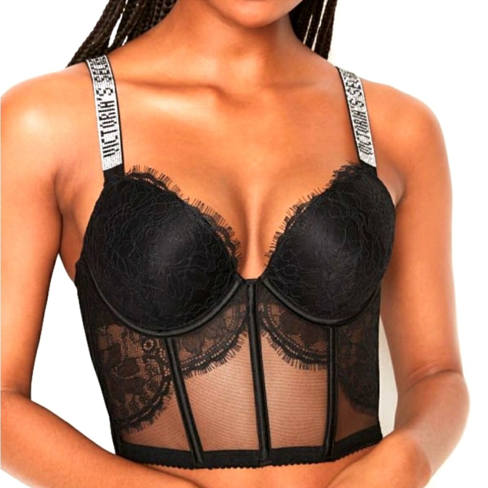 Victorias Secret Very Sexy push-up corset bra with rhinestone straps- size 32D